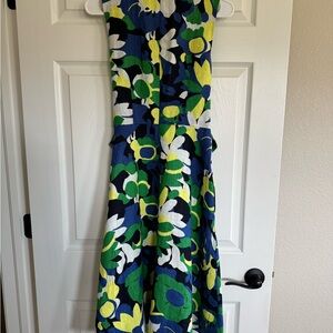 Floral Sleeveless Dress in Blue, Green, and Yellow